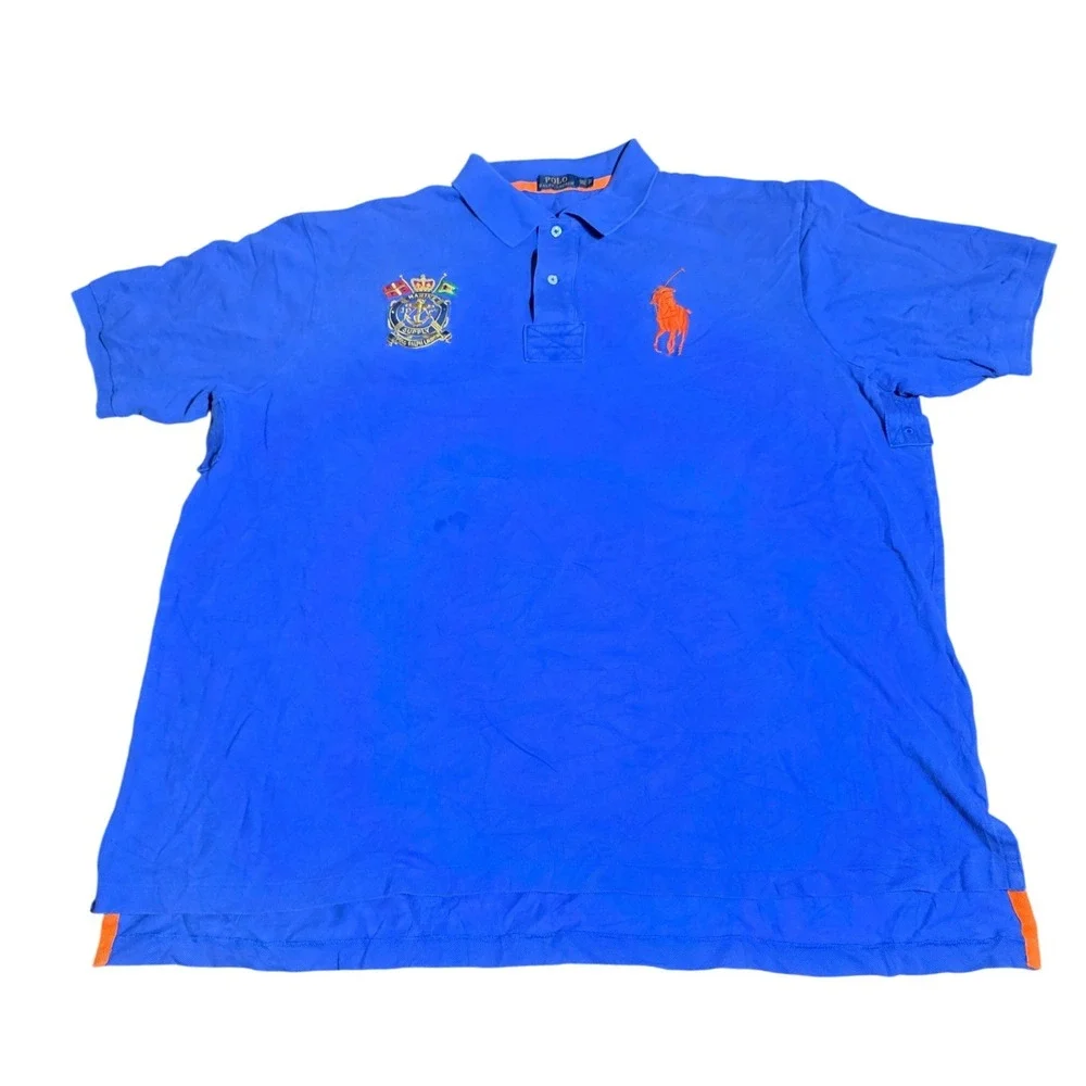 Polo Ralph Lauren Men 3XLT Blue Marine Supply Crest Big Pony Polo Shirt